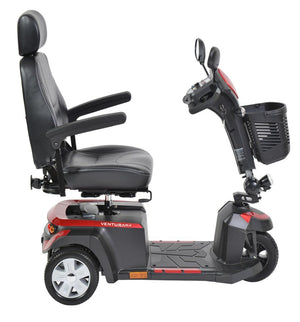 Side full image of the drive medical ventura DLX 3 wheel scooter color red and black - PUREUPS 