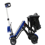 Drive medical zoome auto flex folding travel scooter - half folded - fully assembled - adjustable tiller - four wheel scooter- color blue and black - PUREUPS 