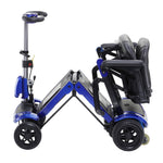 Drive medical zoome flex travel portable lightweight 4 wheeled recreational scooter- color blue and black - half folded - folding padded stadium seat - PUREUPS