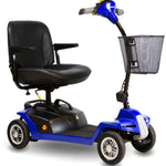 Left scaled iamge of the 4 wheel portable, foldable travel friendly scooter - color blue and black - by shoprider - pureups 
