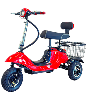 EWHEELS- EW-19 three wheel recreational power mobility scooter - color red - full image - PUREUPS 