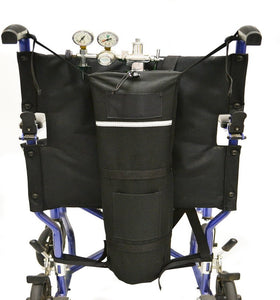 ewheels oxygen tank holder attached to the back of a wheelchair - color black - PUREUPS 
