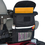 EWHEELS Armrest saddle bag- color black - attached to the armrest of a mobility scooter - PUREUPS 