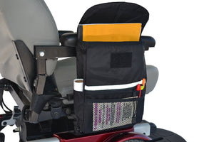 EWHEELS Armrest saddle bag- color black - attached to the armrest of a mobility scooter - PUREUPS 