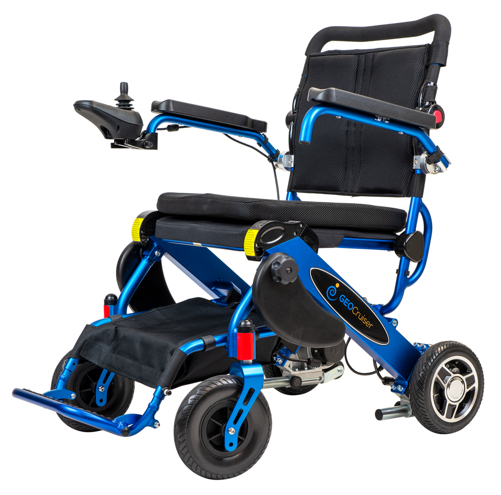 BLUE ELECTRIC WHEELSCHAIR Geo Cruiser DX Lightweight Foldable Electric Wheelchair - PureUps