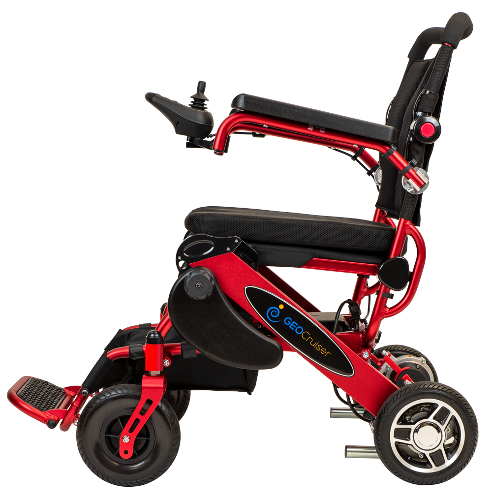RED ELECTRIC WHEELSCHAIR Geo Cruiser DX Lightweight Foldable Electric Wheelchair - PureUps