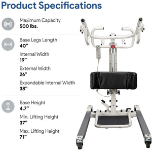 Patient Lift Protekt® 500/600lbs. Electric Sit-to-Stand patient lift - PureUps