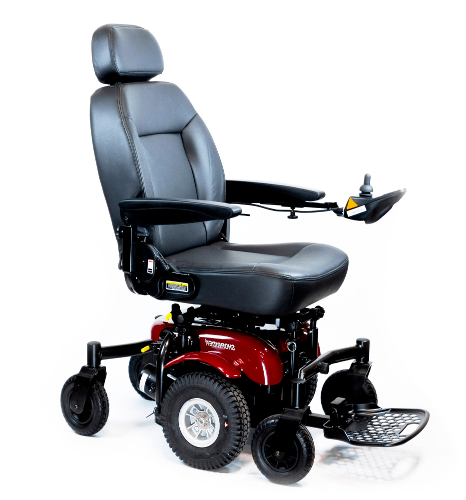 6RUNNER 10 INCH STANDARD ELECTRIC POWER CHAIR , CAPTAIN SEAT, JOY STICK , ARM AND FOOT REST -COLOR RED AND BLACK - PUREUPS 