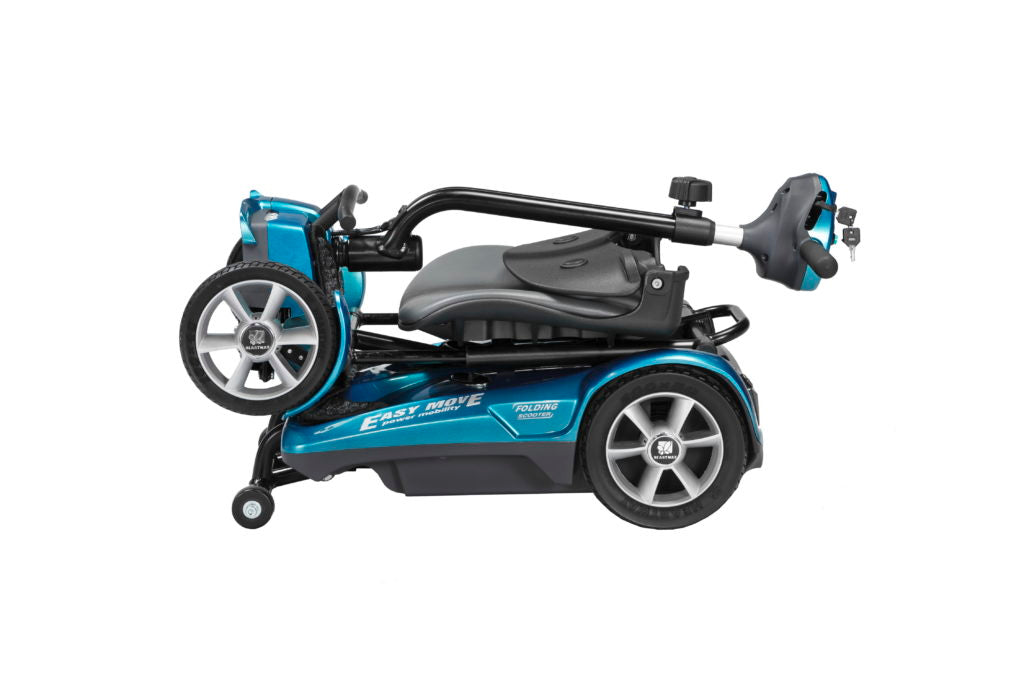 ev rider transport 4AF lightweight travel mobility scooter - color black and blue - fully folded- PUREUPS 