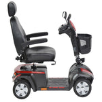 Side image of the drive medical ventura 4 DLX full size outdoor mobility scooter- color red and black - fully assembled - PUREUPS 