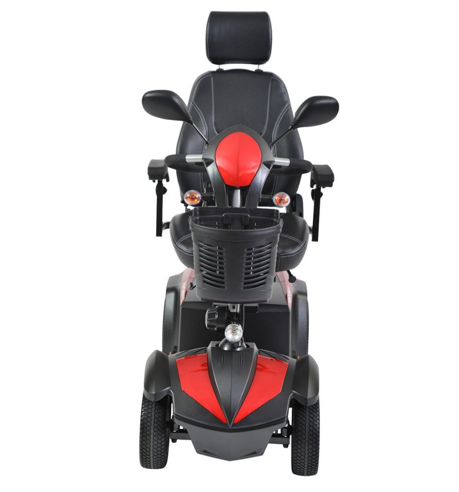 FRONT IMAGE OF THE Ventura 4DLX recreational mobility electric scooter - color red and black - PUREUPS 