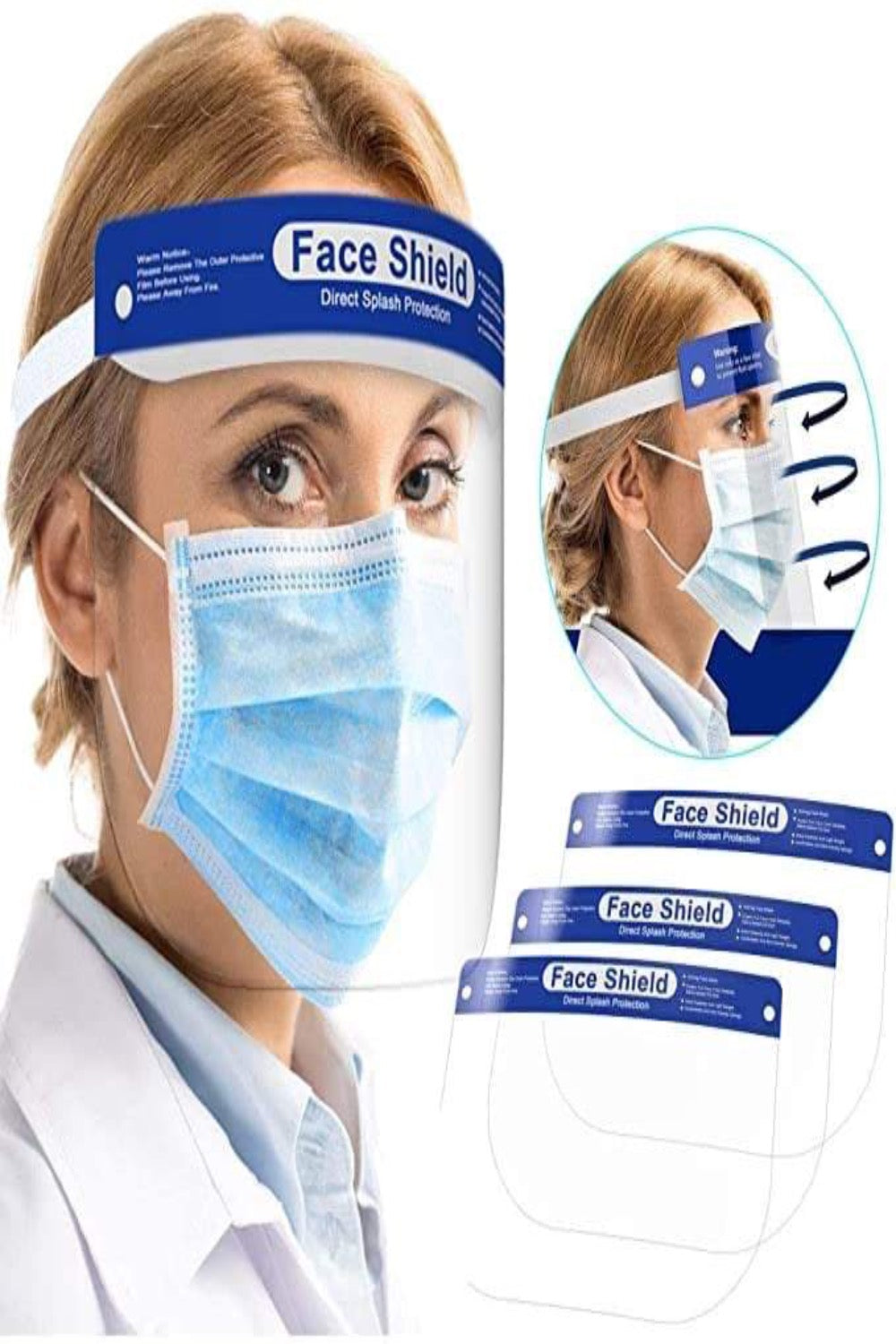 ONE SIZE sneeze guards, productive guards, portable guards Face Shield 5/pack, with Adjustable Elastic Band for All Sizes. - PureUps