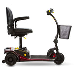 Side view of the dasher 3 travel friendly portable lightweight mobility scooter - color red and black - pureups 
