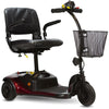 shoprider dasher 3 wheel mobility scootr color red and black left scaled image - with a basket attached in the front - PUREUPS 