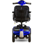 FRONT VIEW OF THE ESCAP MOBILITY SCOOTER COLOR BLUE AND BLACK - FOUR WHEEL TRAVEL FRIENDLY SCOOTER- PUREUPS