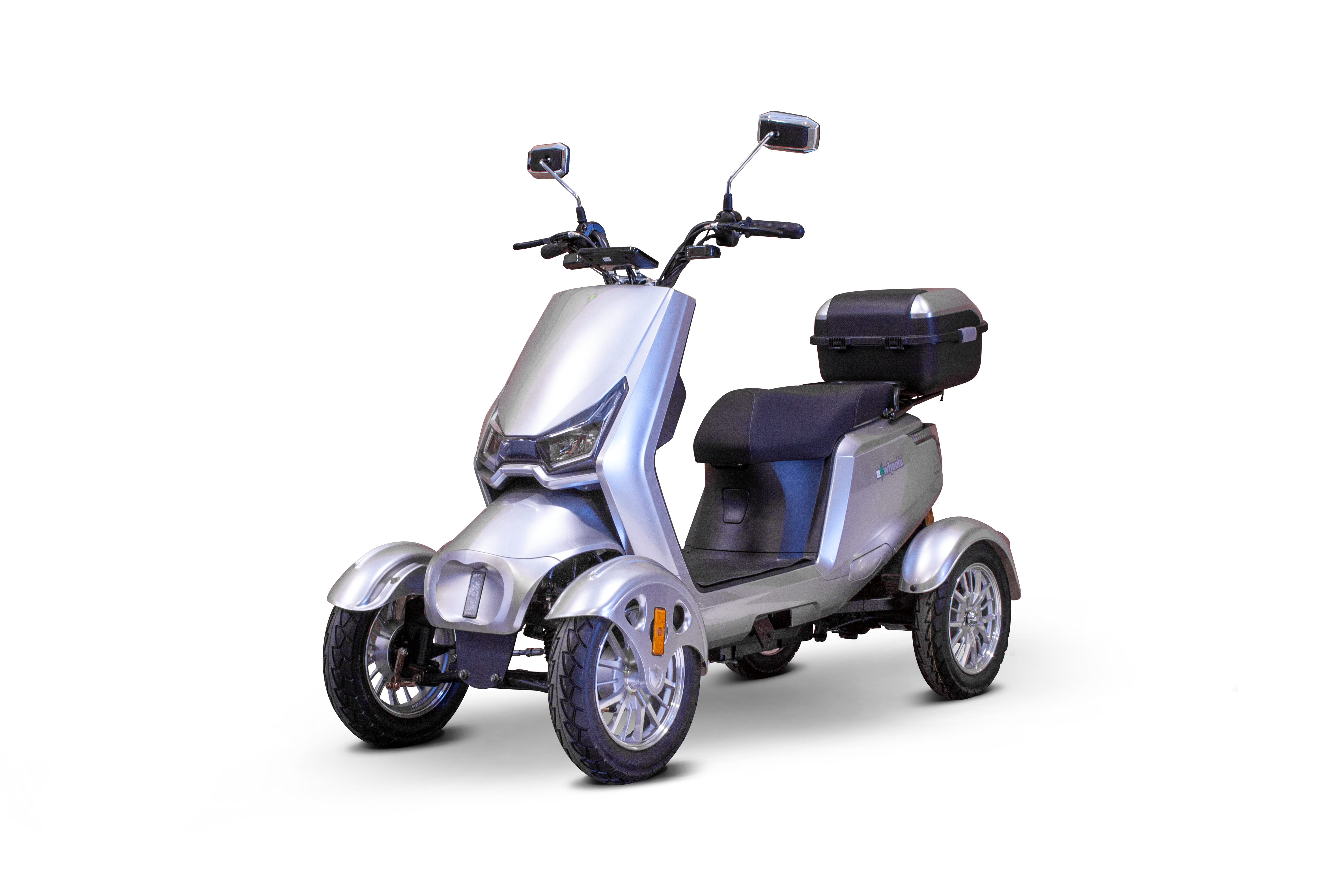 Silver 4 WHEEL SCOOTER EW-75 Recreational Four Wheel Mobility Scooter By Ewheels/ FULLY ASSEMBLED - PureUps