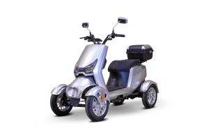 Silver 4 WHEEL SCOOTER EW-75 Recreational Four Wheel Mobility Scooter By Ewheels/ FULLY ASSEMBLED - PureUps