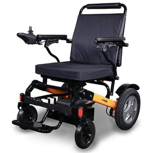 BLACK & ORANGE power wheelchair EW-M45 Folding Lightweight Portable Travel Power Wheelchair by E-wheel Medical- Airline Approved - PureUps