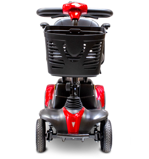 ewheels medical ew-m39 four wheel medical scooter - front image - color red and black with removeable basket in the front - PUREUPS 