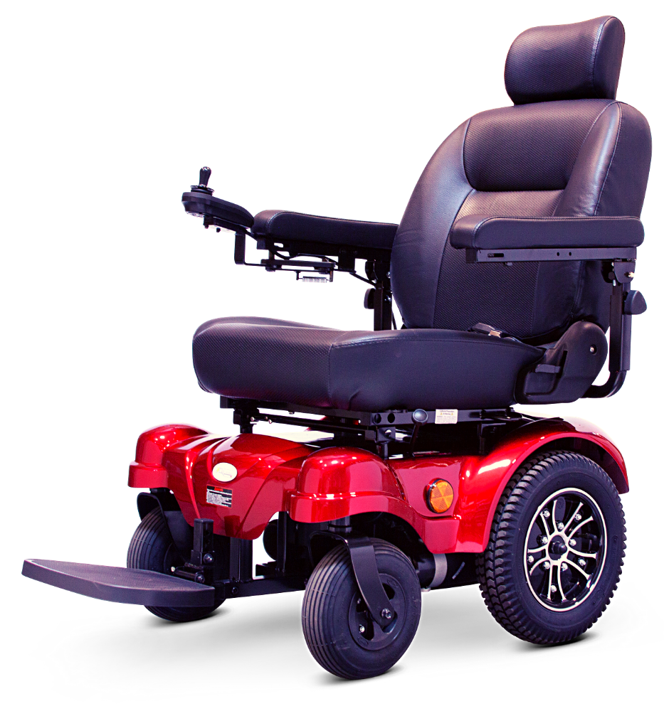 EWHEELS medical ew-m51 motorized wheelchair - fully assembled - full image - color red and black - PUREUPS 