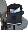 ewheels saddle armrest bag  standard size- color black - attached to the armrest of a mobility scooter - PUREUPS 