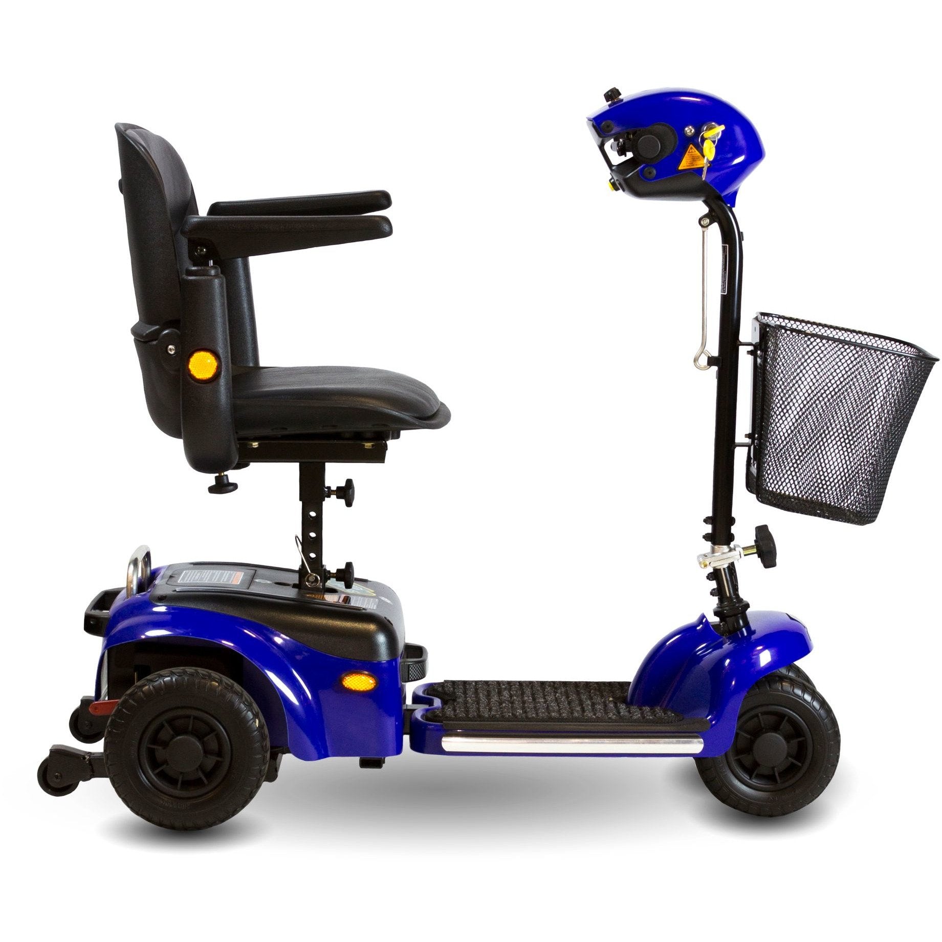 side view of the shoprider scootie light weight portable foldable four wheel mobility scooter - pureups 