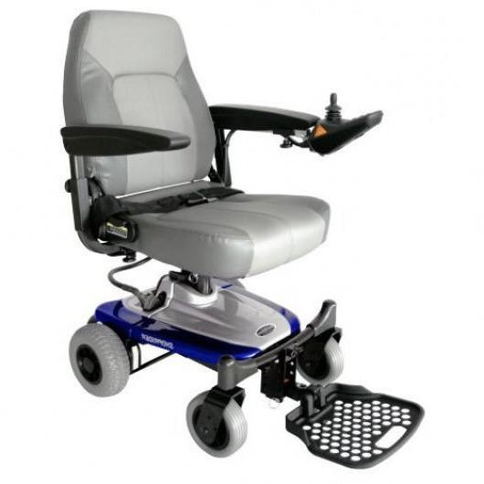 Side view of the shoprider smarte travel power chair color blue lightweight electric chair 